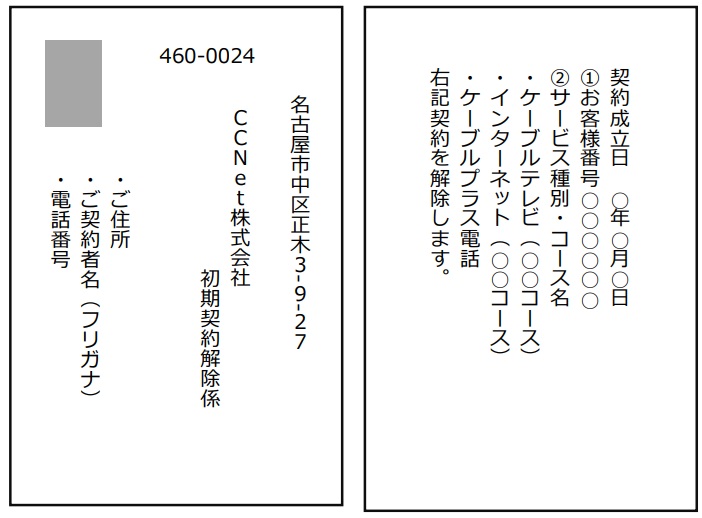 CCnet光の初期契約解除の記載例