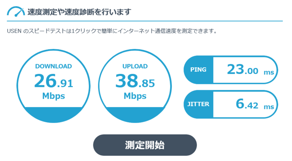 USEN スピードテストの画面
