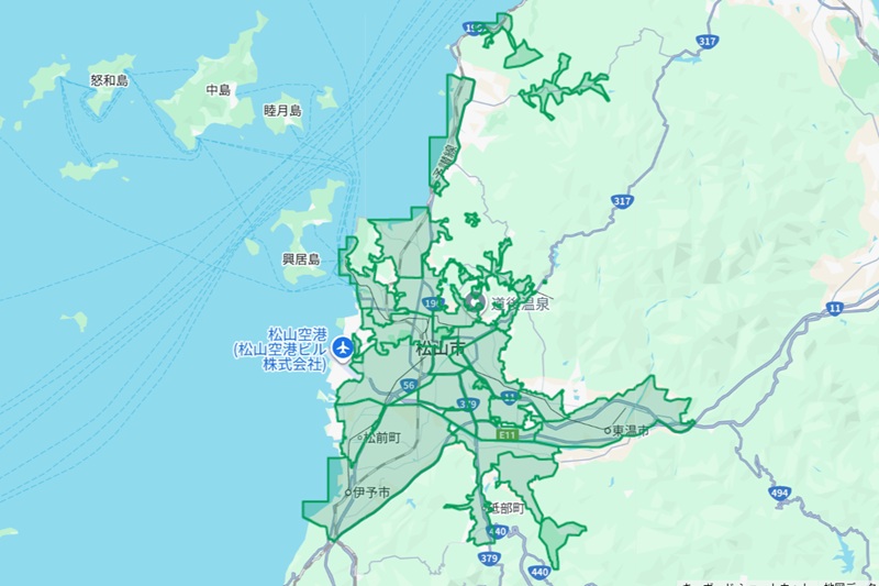 愛媛CATV（光eねっと）の提供エリア