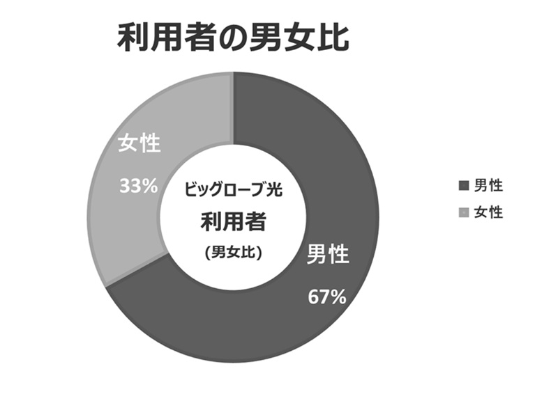100人の利用者の男女比は「67対33」【ビッグローブ光の口コミ評判】