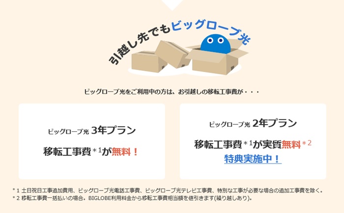 移転工事費は実質無料になる【ビッグローブ光】